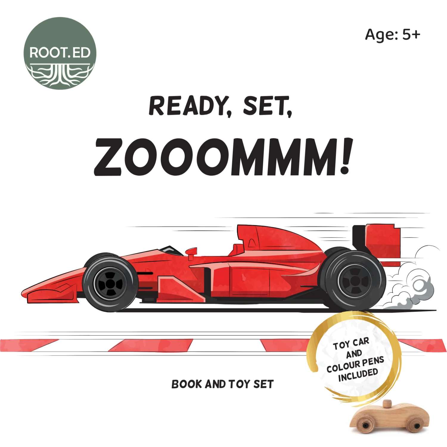 Ready, Set, Zooommm book and toy set with a red race car